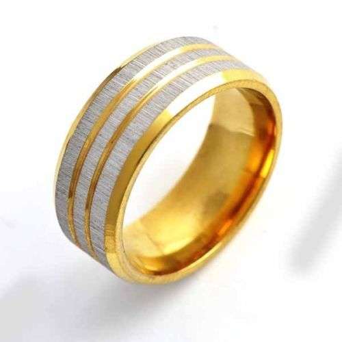 STUNNING! 9ct Yellow / White Gold Filled Vogue Carved Band Ring -Size T 1/2 (NOT Fusion Or Plated)!