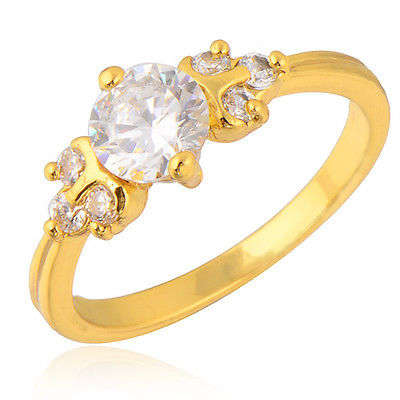 Exquisite 18ct Gold Filled With Cubic Zirconia Stones Ring - Size L 1/2 (NOT Fusion or Plated)!
