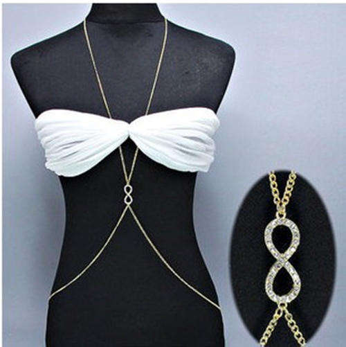 Sexy! 9ct Gold Plated Body Belly Chain Infinity Bikini Harness