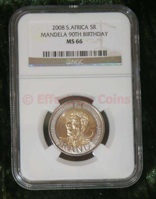 Special Coin! MANDELA 90th Birthday Coin 2008 R5 NGC Graded MS66!
