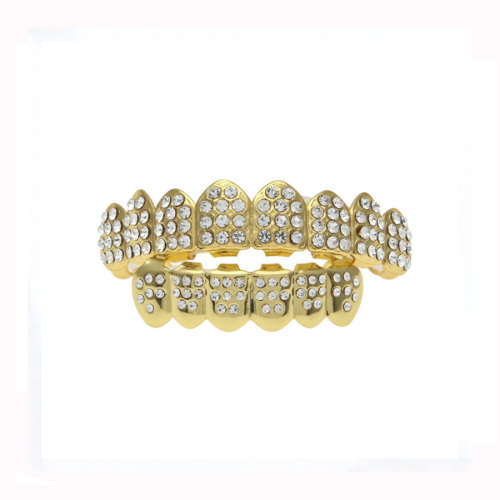 Teeth Grillz Gold plated with Ice'd out Upper & Lower Diamonds