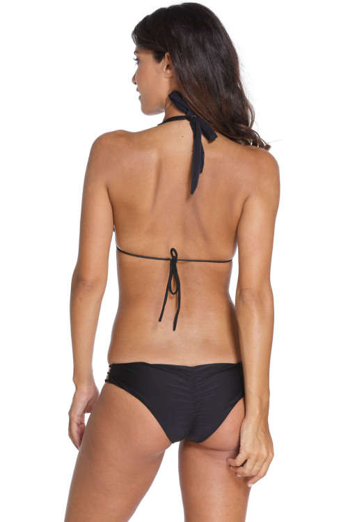 Black Stylish Gold Ring Detail Strappy Bikini Swimsuit