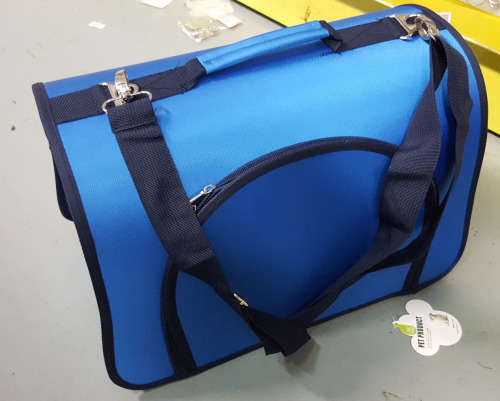 Dog carrier. Red/purple/blue. REDUCED TO CLEAR! See our other clearance auctions!