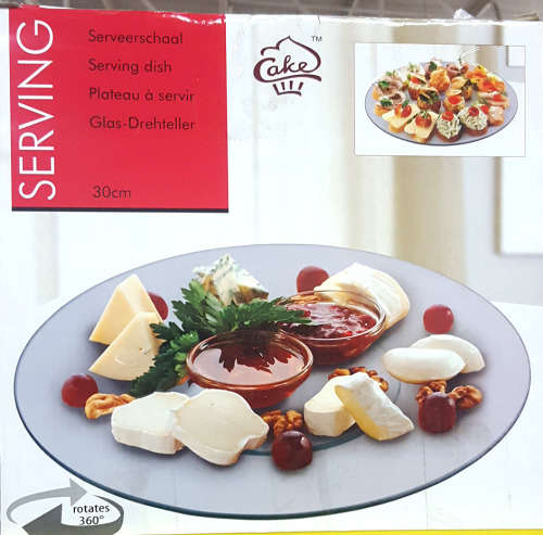 Rotating 30cm glass serving plate. CLEARANCE SALE!! See other clearance auctions!