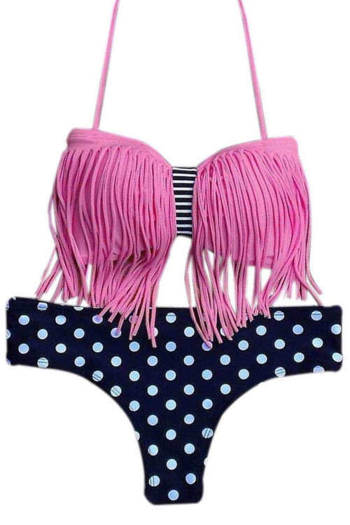 Super Cute Bright pink tassel Bikini. Size M.