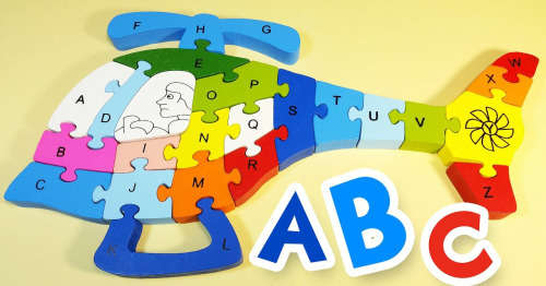 Wooden Helicopter 3D Puzzle. Learn Alphabet & Numbers- Children`s Educational Toys (Cheapest on BoB)