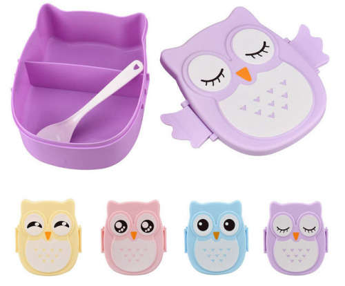SET OF 4. Cute owl Tupperware/Lunch Box. One-of-a-kind!!