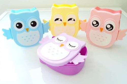 SET OF 4. Cute owl Tupperware/Lunch Box. One-of-a-kind!!
