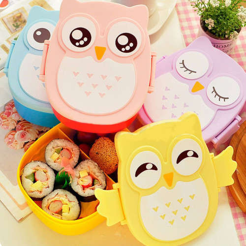 SET OF 4. Cute owl Tupperware/Lunch Box. One-of-a-kind!!