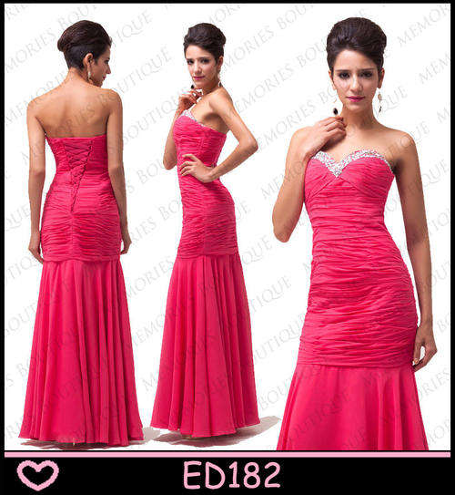 STUNNING DEEP PINK CHIFFON SWEETHEART EVENING DRESS!