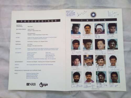 India Cricket Tour Team to South Africa - All original ink signitures