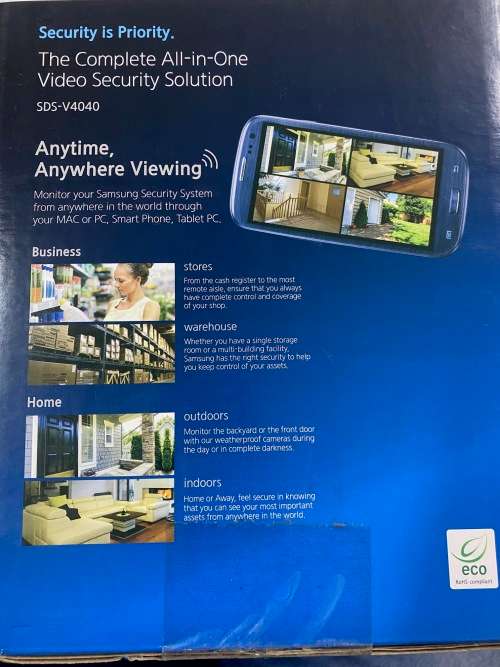 Samsung SDS-V4040N 8 Channel DVR Security System 500 GB HDD 4 Box Cameras