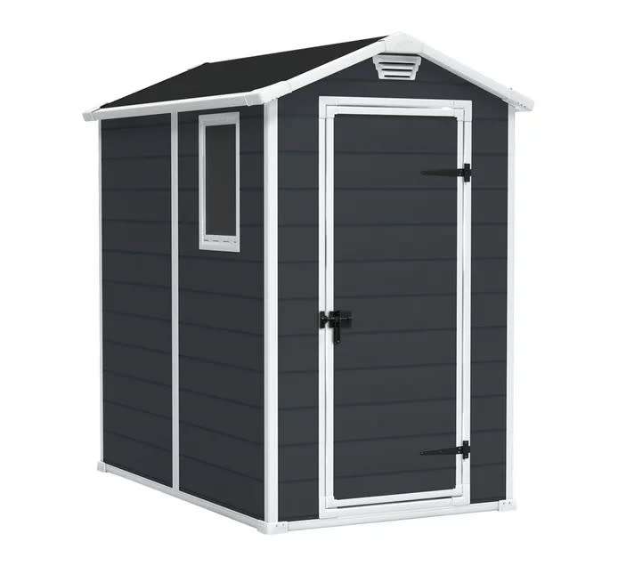 Keter Outdoor Plastic Garden Storage Shed, Black, 4 x 6 ft, Demo Unit