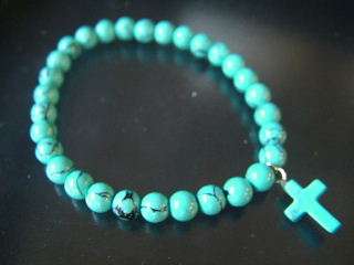 SALE!!!TURQUOISE STRETCH CORD BRACELET WITH CROSS 8mm R15.00SALE!!!