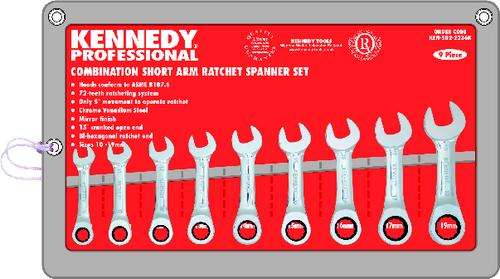 KENNEDY PROFESSIONAL SHORT ARM RATCHET SET: 9 PIECE