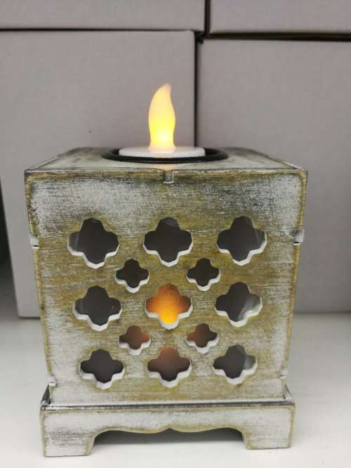 Flameless Candle  Wooden Cutout Brown 2pcs LED Stand Gallery of Light Accent R45 EACH *6 UNITS