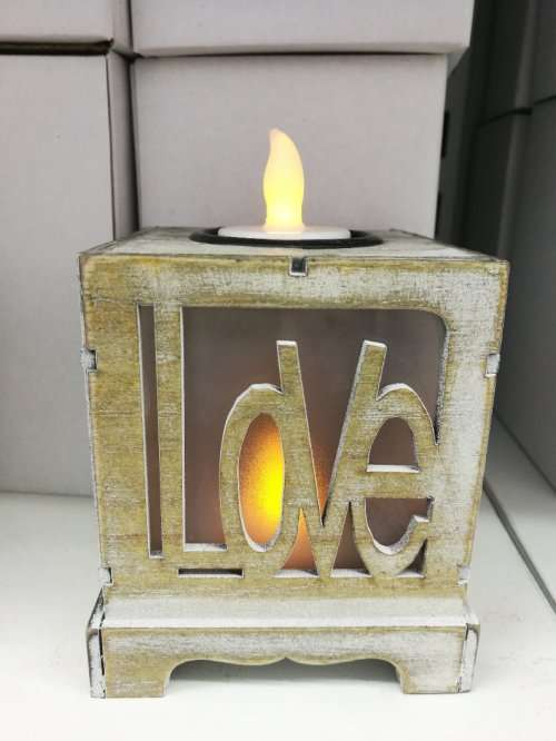 Flameless Candle  Wooden Cutout Brown 2pcs LED Stand Gallery of Light Accent R45 EACH *6 UNITS