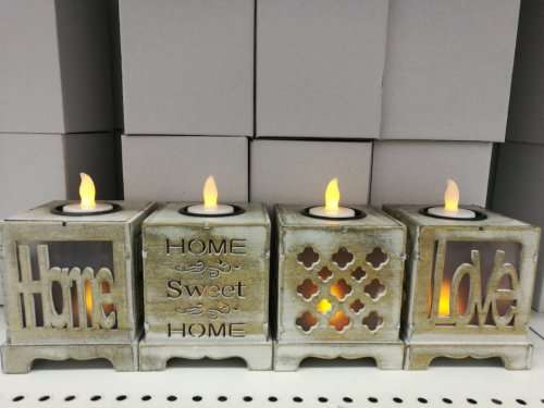 Flameless Candle  Wooden Cutout Brown 2pcs LED Stand Gallery of Light Accent R45 EACH *6 UNITS
