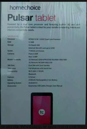Homechoice Pulsar Tablet
