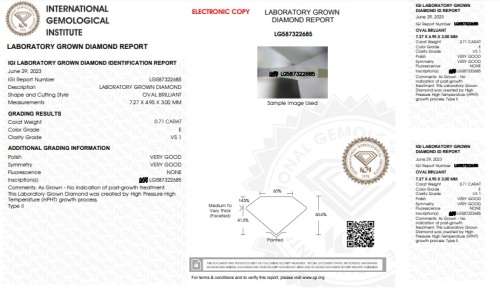 LAB Diamond OVAL 0.71ct E VS1