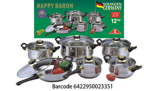 12pc HAPPY BARON STAINLESS STEEL COOKWARE SET