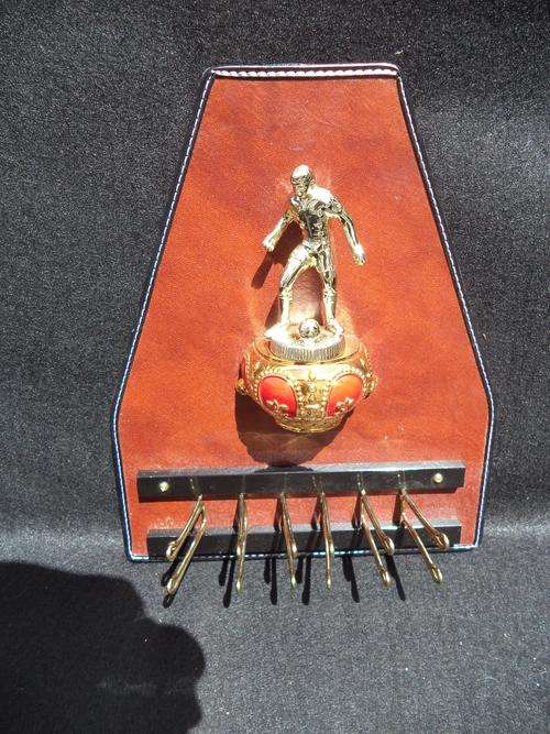 Leather Wall Hanging Key Holder with a Crown and Soccer detail