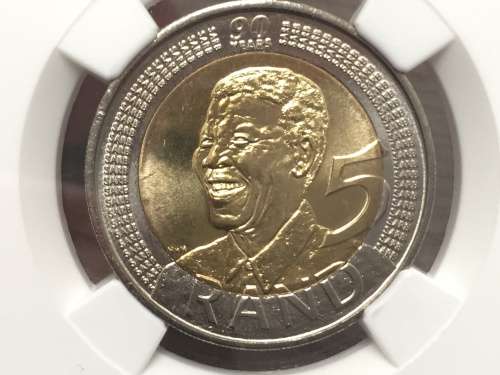 2008 South Africa R5 Mandela 90th Birthday MS66 NGC Graded Uncirculated NEW
