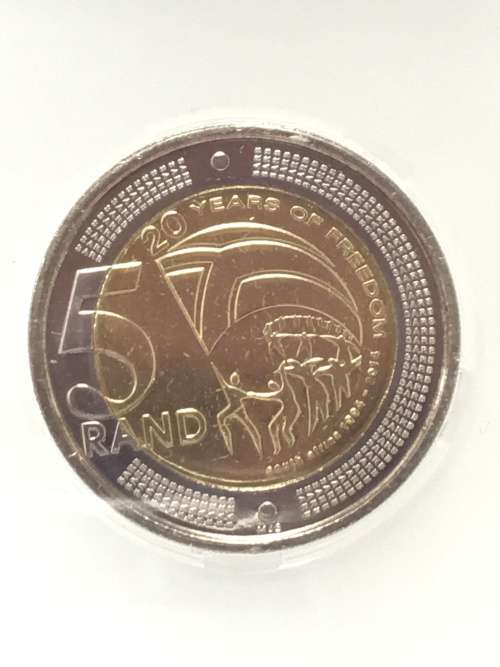 2014 South Africa R5 20 Years of Freedom MS64 SANGS Graded Uncirculated NEW