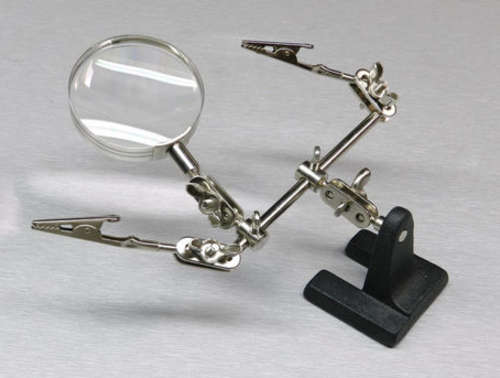 HELPING HAND MAGNIFIER 4X with 2 ALLIGATOR CLAMPS 3rd HAND - JEWELRY-HOBBY-WATCH