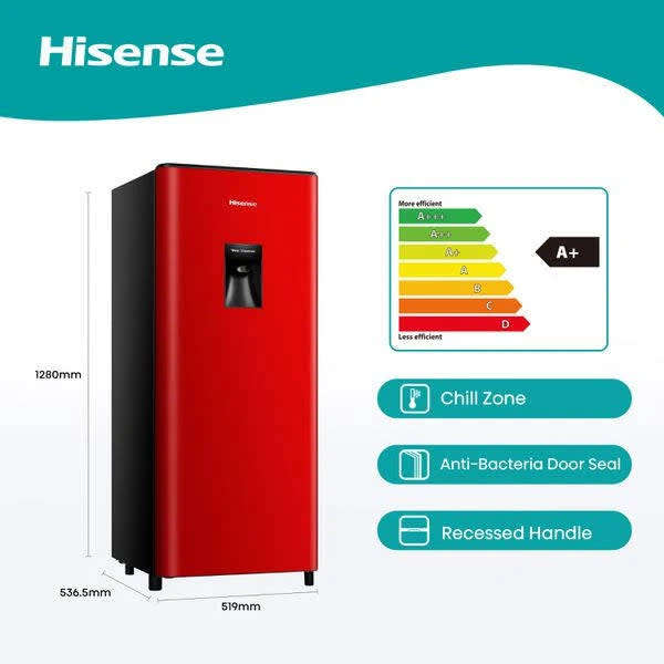 Hisense 177L Single Door Fridge with Water Dispenser - Red
