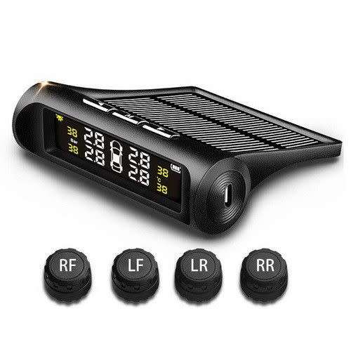 Wireless Solar Car Tire Pressure Monitoring System DIY TPMS with 4 External Sensors Bar/PSI Unit