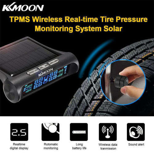 Wireless Solar Car Tire Pressure Monitoring System DIY TPMS with 4 External Sensors Bar/PSI Unit