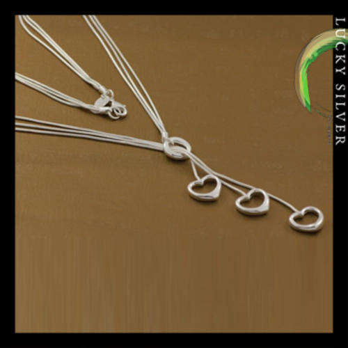 Silver Three Row Heart Necklace