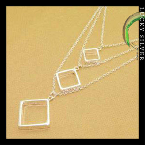 Silver Three Row Square Pendant Necklace - Ready to Ship
