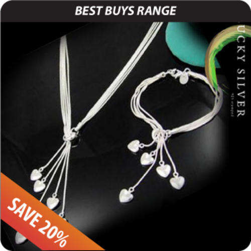 Silver Heart Lariat Jewellery Set