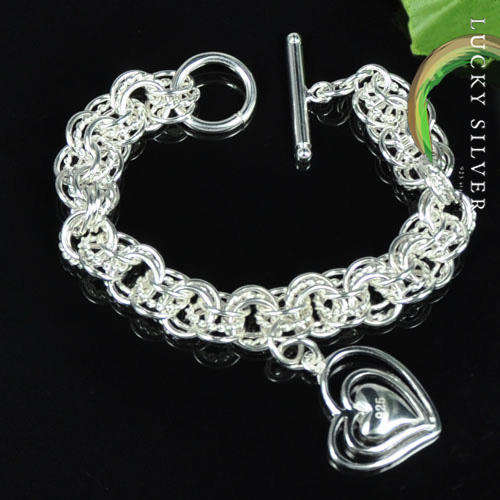 Silver Mottled 3-link, Heart Bracelet - (Delivery 3 - 5 Days)