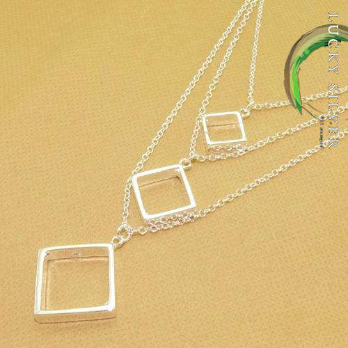 Elegant Silver 3-Row Square Pendant Necklace - (Delivery 3 - 5 Days)