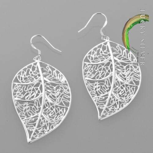 Silver Delicate Weave Leaf Earrings - (Delivery 3 - 5 Days)