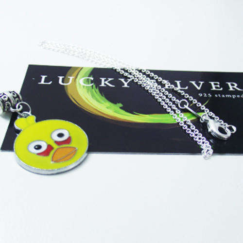 Yellow Angry Birds Pendant & Silver Necklace