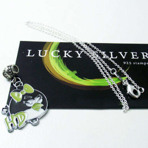 Black Angry Birds Pendant & Silver Necklace