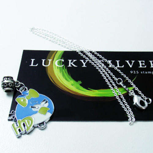 Blue Angry Birds Pendant & Silver Necklace
