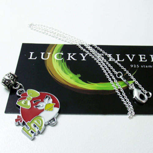 Red Angry Birds Pendant & Silver Necklace