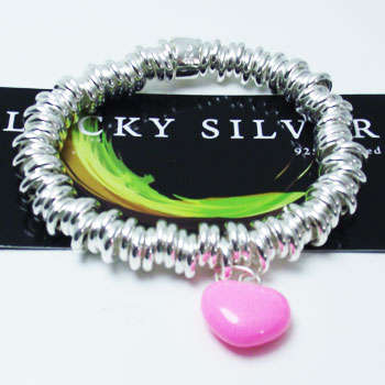 Silver Circle Link Bracelet and Sterling Silver Pink Heart Charm
