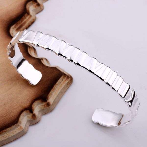 Silver Roman Numerals Open Bangle - (Delivery 3 - 5 Days)