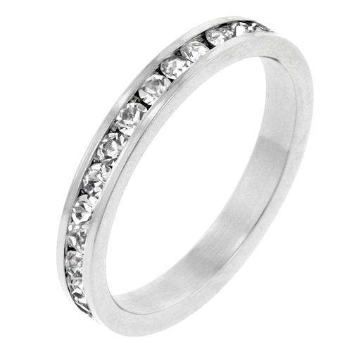 White Gold Wedding Stacker Ring with Clear CZ USA IMPORT