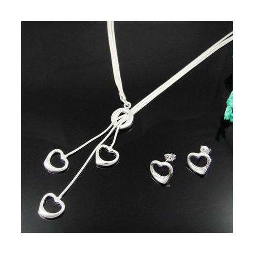 Silver Jewellery Set - Stunning Lariat Hearts  Necklace/Earring Set (In Stock & Ready to Ship)
