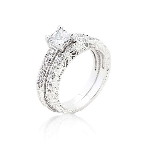 Princess Cut Filigree Bridal Ring Set  #5 *USA IMPORT* LOCAL STOCK