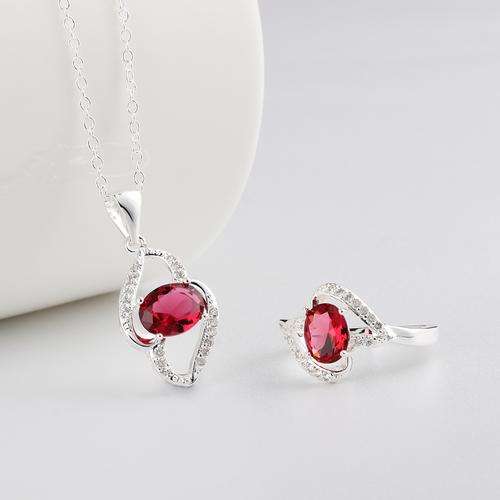 Silver Necklace and Ring Set with Ruby detail   LOCAL STOCK - AFFORDABLE COURIER DELIVERY