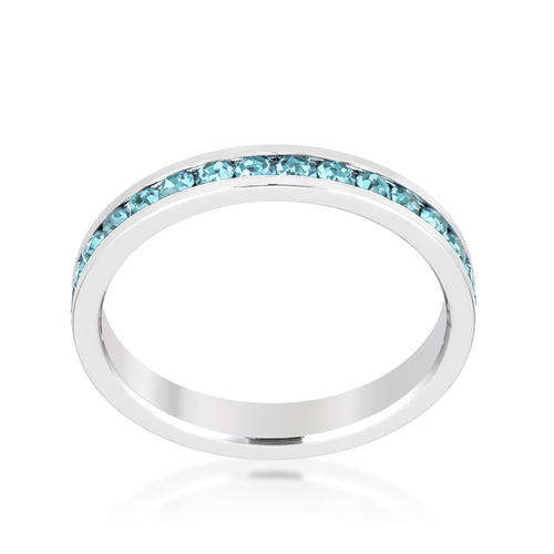Stylish Stackables with CZ stones Aquamarine  #7 *USA IMPORT* LOCAL STOCK