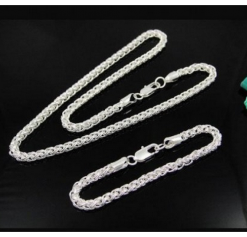 Sterling Silver Filled Weave Necklace and Bracelet Set 4MM